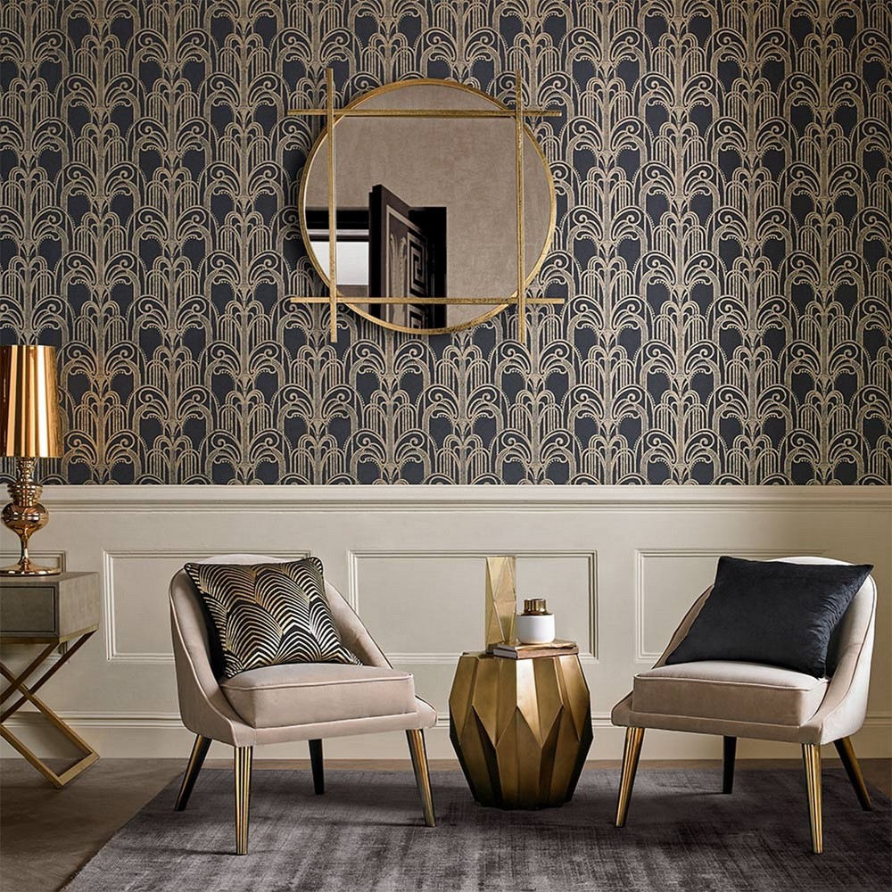 Art Deco Wallpaper 104299 by Graham & Brown in Black Gold